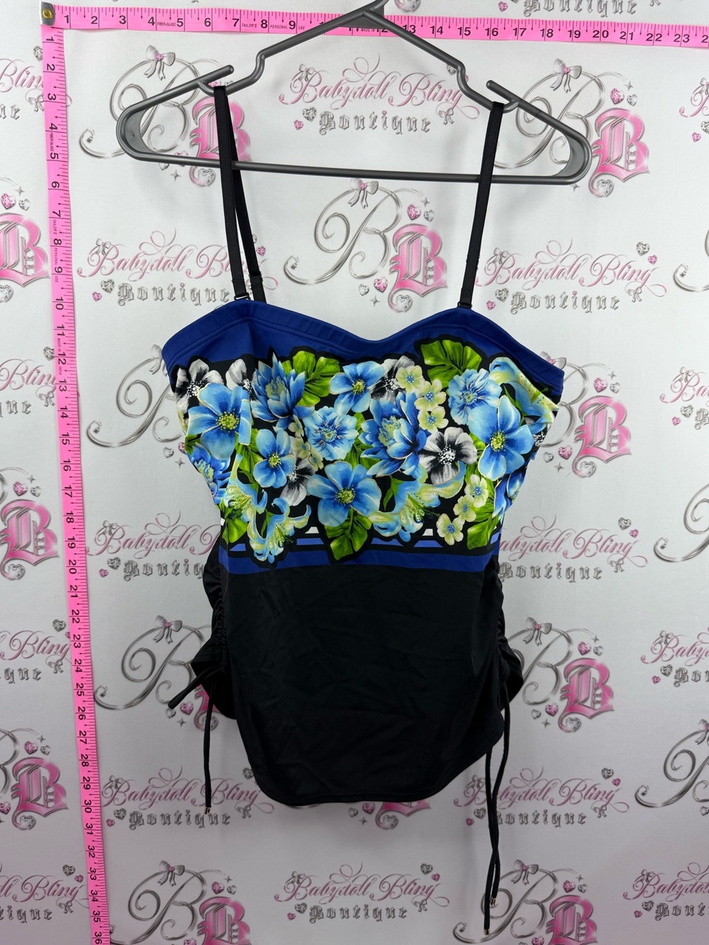 Jantzen tankini top tank top swim pool Blue, Black & Green Floral Swimsuit